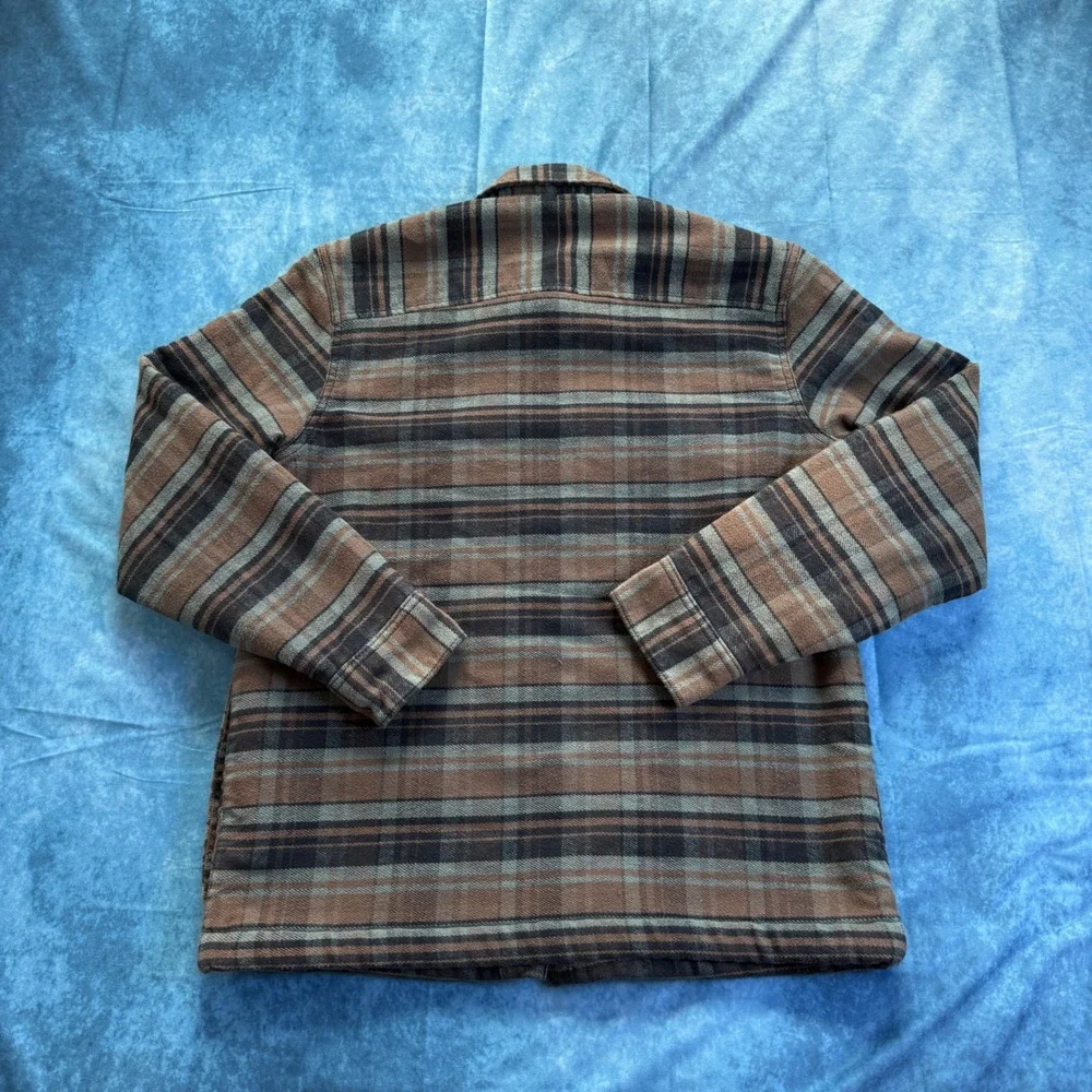 Lee Sherpa Lined Plaid Chore Jacket Brown Snap Front Workwear Men's S